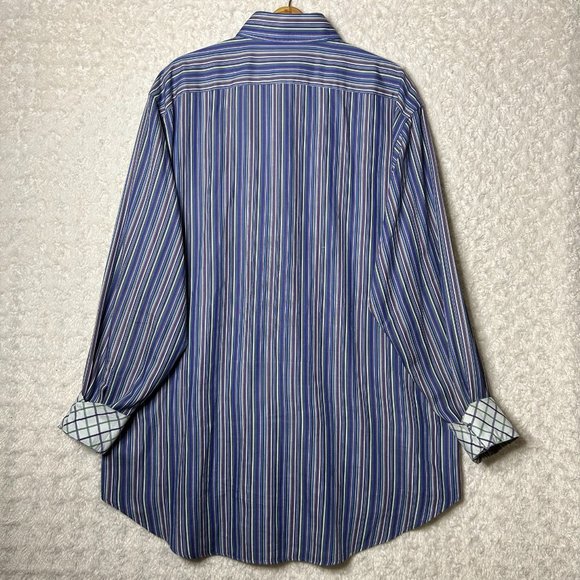 TD Thomas Dean Men's Button Down Purple Blue Striped Size XXL - Picture 6 of 9